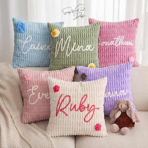 Custom Name Chenille Pillow | Personalized Throw Pillow Cover | Nursery Room Cushion | Baby Shower Gift | Birthday Present | Home Decor