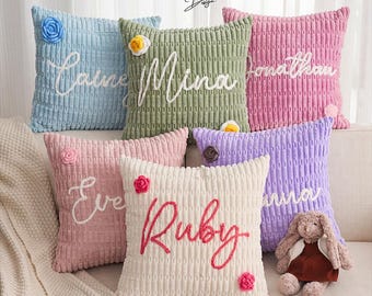 Custom Name Chenille Pillow | Personalized Throw Pillow Cover | Nursery Room Cushion | Baby Shower Gift | Birthday Present | Home Decor