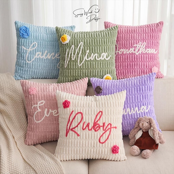 Benutzerdefinierte Name Chenille Kissen | Personalisierte Dekokissenbezug | Dekokissen Kinderzimmer | Baby-Dusche-Geschenk | Geburtstagsgeschenk | Wohndekor