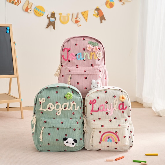 Custom Strawberry Name Backpack, Personalized Toddler School Bag, Handmade Corduroy Backpack, Birthday Gift for kids, Preschool & School Bag