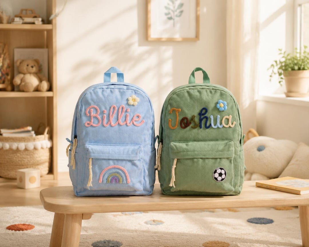 Personalized Corduroy Backpack, Custom Name Kids School Bag, Toddler ...