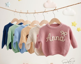 Suéter de bebé personalizado bordado, suéter de punto para niño pequeño, ropa personalizada de Pascua, regalos para baby shower, regalo para recién nacidos y primer cumpleaños.