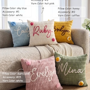 Custom Name Chenille Pillow | Personalized Throw Pillow Cover | Nursery Room Cushion | Baby Shower Gift | Birthday Present | Home Decor image 3