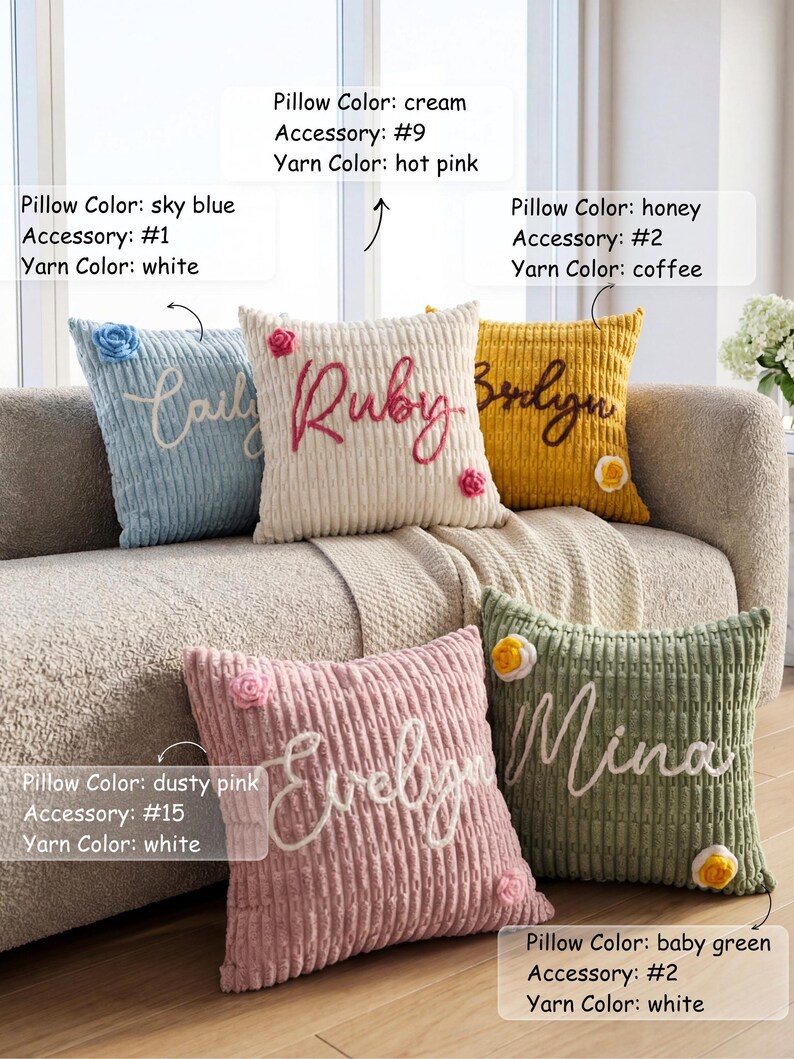 Custom Name Chenille Pillow | Personalized Throw Pillow Cover | Nursery Room Cushion | Baby Shower Gift | Birthday Present | Home Decor image 3