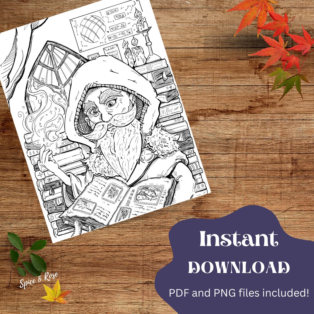 Merlin's Study || Adult Coloring Page - Etsy