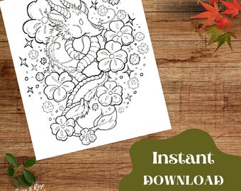 Sakura Dragon || Ghibli Inspired Adult Coloring Page