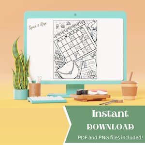May include: A black and white printable coloring page featuring a calendar, envelope, pencil, and to-do list. The design includes floral elements and a handwritten note that says "Dear Farmer".