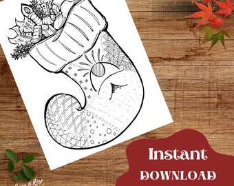 Christmas Monster Stocking || Adult Coloring Page