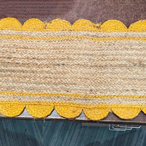 Handmade Braided Natural Jute Scolloped Table Runner: Rustic Boho Dining Table Decor,Table Placemats