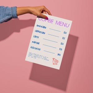 Menu de café da moda, modelo de menu de comida, menu de café com texto em negrito