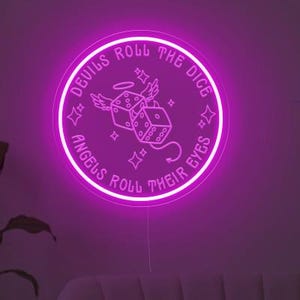 Devils Roll the Dice Neon Sign: Gaming Room LED Wall Art