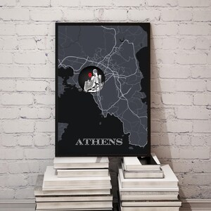 BESONDERES: 4 Athen digitale Kunstdrucke. Mit Standort-Markern und dem denkenden Sokrates. Ein extra Druck eines berühmten Sokrates-Zitats