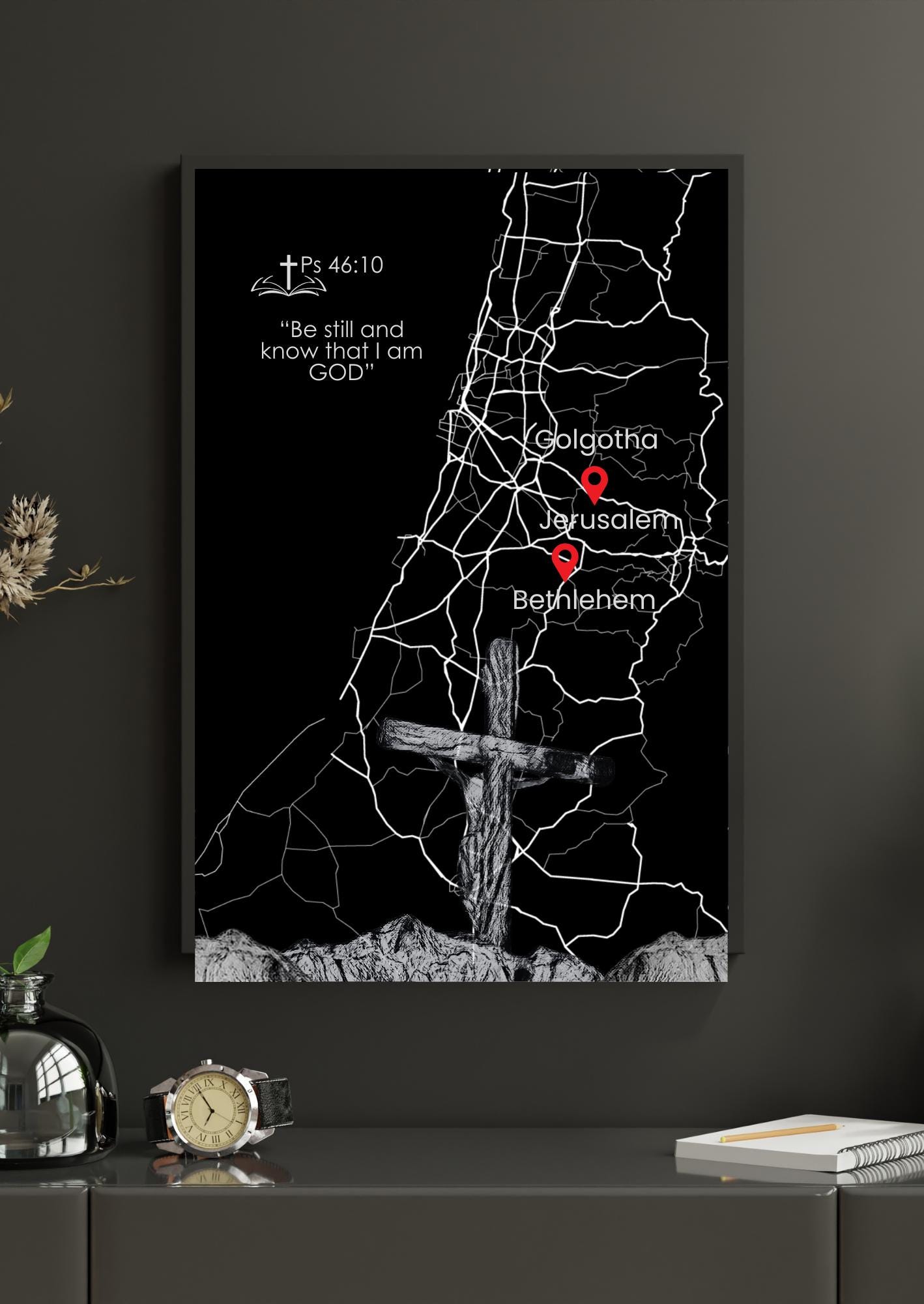 Sacred Christian Map Art Print Featuring Location Markers for the ...