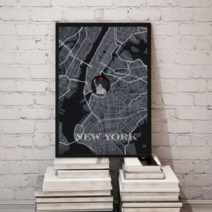 BESONDERES: Fünf New Yorker digitale Kunstdrucke. 2 noir und 3 klassische künstlerische New York Karten mit der Freiheitsstatue Skizze