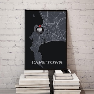 SPECIAL 4 Kapstadt in Südafrika Digitale Karte Art Prints. 2 Noir- und 4 klassische Kartendrucke mit einer vornehme Landkarte.