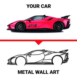 カスタムカーシルエットメタルウォールアート、車好きのためのカスタマイズ可能なウォールアート、彼へのメタルカーシルエットカーギフト、ガレージウォールアート