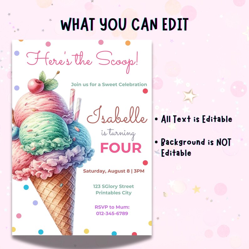Ice Cream Birthday Invitation, Ice Cream Sweet Party Here's the Scoop