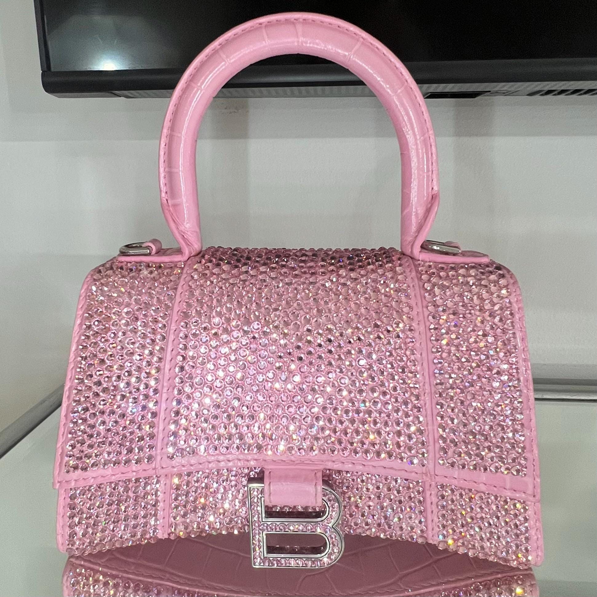 Crystallized Candy Pink Balenciaga Hourglass XS Top Handle Bag Etsy