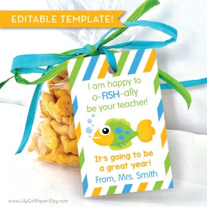 Editable Back to School Goldfish Treat Bag Tag, Teacher Gift to Students Tag, Printable, O-Fish-Ally, Instant Download, DIY Tags!
