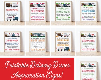 Delivery Driver Snack & Drink Signs Bundle, Mail Carrier, Essential Worker, Thank You Sign, Take Snack, Printable Instant Download, 0288