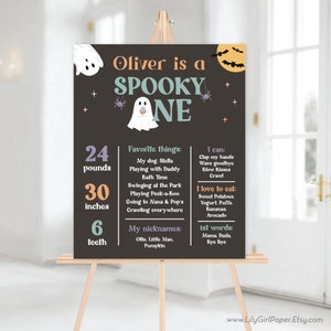Editable Spooky One Groovy Ghost Milestone Birthday Sign Template, 16x20 Poster, 1st Birthday, Halloween Birthday, INSTANT DOWNLOAD! 0332