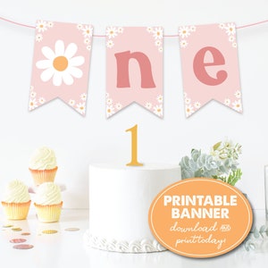 One Groovy Girl 1st Birthday Banner, Instant Download, Bunting, Boho, Daisies, ONE High Chair Banner, 1970s theme, Retro! 0291 0888