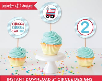 DIGITAL Chugga Chugga Two Two Train Birthday Cupcake Toppers, Stickers, Party Favors, INSTANT DOWNLOAD, print, cut & assemble! , 0144