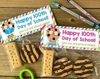 Editable 100th Day of School Treat Bag Topper, You Are One Smart Cookie Treat, Teacher Gift, Goodie Bag Topper, Edit Download & Print Today