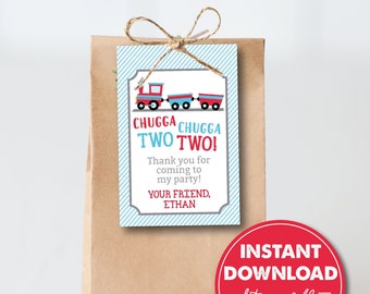 Editable Chugga Chugga Two Two Train Party Favor Tags, INSTANT DOWNLOAD! Printable Party Favor, Goodie Bag, 0144