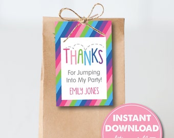 Editable Bounce House Party Favor Tag Template, Striped Party Gift Tag, INSTANT DOWNLOAD! Printable Party Favor, Goodie Bag, 0138