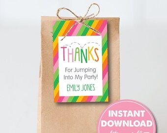 Editable Bounce House Party Favor Tag Template, Striped Party Gift Tag, INSTANT DOWNLOAD! Printable Party Favor, Goodie Bag, 0138