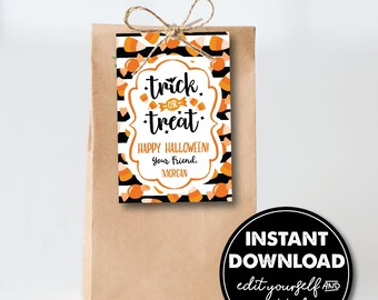 Editable Halloween Treat Gift Tag, Favor Tag, INSTANT DOWNLOAD, Printable Party Favor, Goodie Bag, 0150