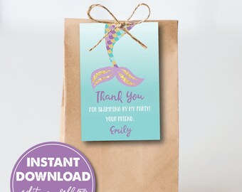 Editable Mermaid Party Favor Tag, Instant Download, Printable Favor Tag, Girl's Birthday Party, Under the Sea, Little Mermaid, 0156