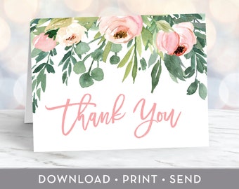 INSTANT DOWNLOAD Thank You Card, Bridal Shower, Baby Shower, Birthday Party Stationery, Note Card, Printable, PDF File, 0212