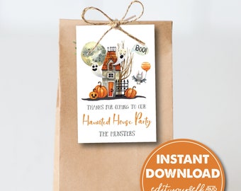 Halloween Party Favor Tag, Haunted House Goodie Bag Tag, Printable Party Favor, Halloween Bash, EDITABLE INSTANT DOWNLOAD, 0206