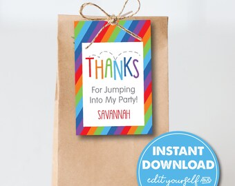 Editable Rainbow Party Favor Tag Template, Bounce House Party Gift Tag, INSTANT DOWNLOAD! Printable Party Favor, Goodie Bag, 0138