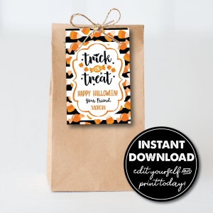 Editable Halloween Treat Gift Tag, Favor Tag, INSTANT DOWNLOAD, Printable Party Favor, Goodie Bag, 0150
