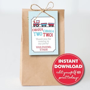 Editable Chugga Chugga Two Two Train Party Favor Tags, INSTANT DOWNLOAD! Printable Party Favor, Goodie Bag, 0144