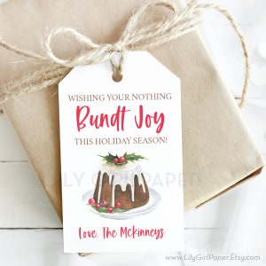 Editable Christmas Bundt Cake Gift Tag, Nothing Bundt Joy, Teacher Gift, Neighbor Gift, ALL Text Editable, INSTANT DOWNLOAD, Printable Tag