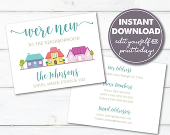 Editable We're New to the Neighborhood cards, Instant Download, New Neighbor Announcements, 0200