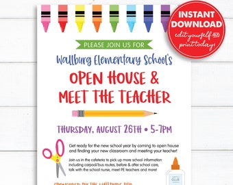 Editable Back to School Open House, Meet the Teacher Flyer Template, 8.5x11 PTA/PTO Flyer, Customizable, Instant Download, 0325