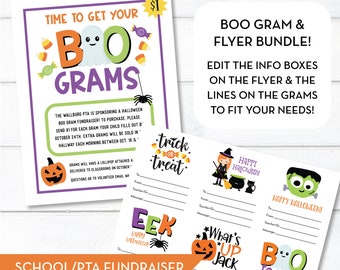 Editable Halloween Candy Grams, Boo Grams and Flyer, INSTANT Download, PTA, PTO School Fundraiser Printable, Halloween Messages for Students