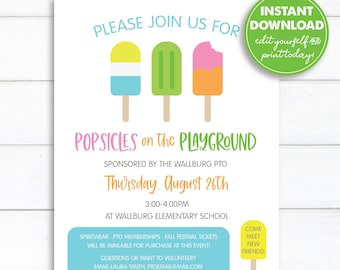 Editable Popsicles on the Playground Flyer Template, Back to School Open House, Meet the Teacher, 8.5x11 PTA/PTO Flyer, Instant Download