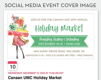 Editable Holiday Market Social Media Event Cover Image Template, Christmas Craft Show, INSTANT DOWNLOAD, All Text Editable, 0248