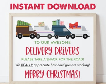 Christmas Delivery Driver Snack Sign, Christmas Deliveries, Mail Carrier, Package Thank You Sign, Take a Snack, Instant Download 0288