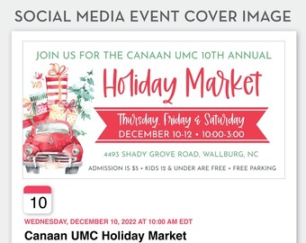 Editable Holiday Market Social Media Event Cover Image Template, Christmas Craft Show, INSTANT DOWNLOAD, All Text Editable, 0248