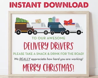 Christmas Delivery Driver Snack & Drink Sign, Christmas Deliveries, Mail Carrier, Packages Thank You, Take a Snack, Instant Download 0288