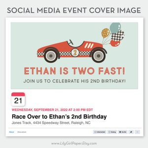 Race Car, Two Fast 2nd Birthday Party Social Media Event Cover Image, Editable Cover, Digital Invitation, INSTANT DOWNLOAD! 0341