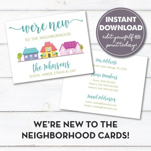 Cartes modifiables Nous sommes nouveaux dans le quartier, téléchargement immédiat, annonces de nouveaux voisins, 0200