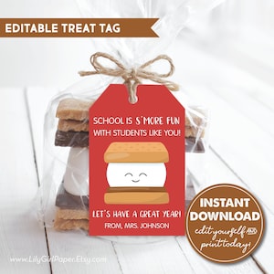 Editable School is S'more Fun Gift Tags, Welcome Back, 1st Day of School, Teacher Gift, INSTANT DOWNLOAD, Edit, Download & Print Today!